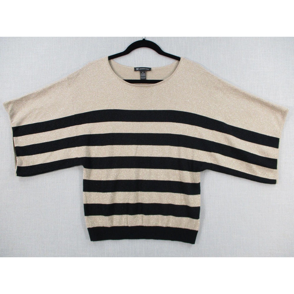 INC International Concepts Gold Black Shimmer Metallic Striped Dolman top Size M